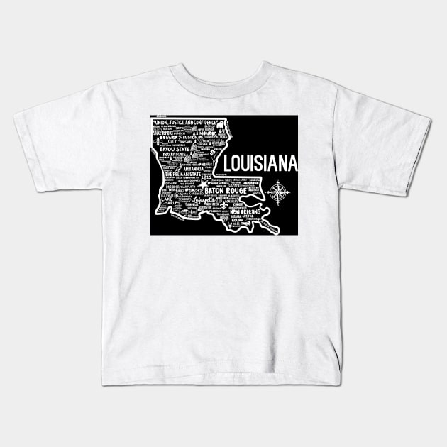 Louisiana Map Kids T-Shirt by fiberandgloss